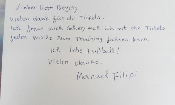 Stiftung bezahlt das Fahrgeld für Manuel Filipi