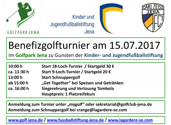 Benefizgolfturnier am 15.07.2017 im Golfpark Jena zu Gunsten der Kinder- und Jugendfußballstiftung Jena