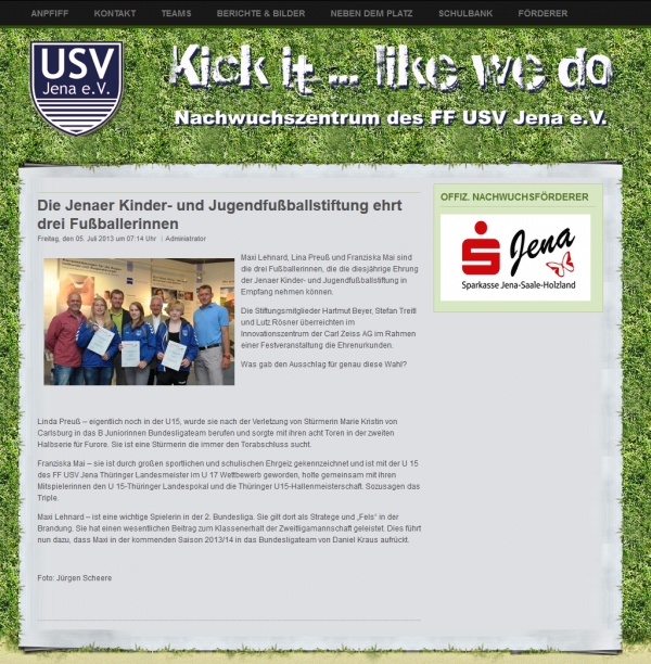 Die Jenaer Kinder- und Jugendfußballstiftung ehrt drei Fußballerinnen