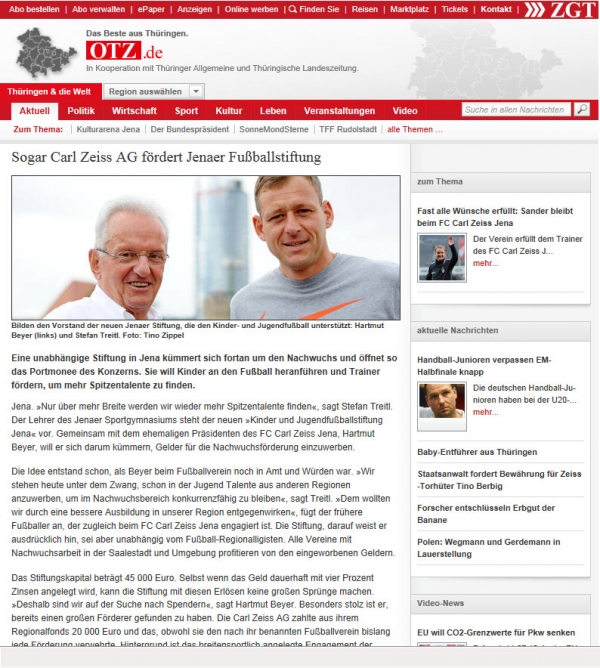 Sogar Carl Zeiss AG fördert Jenaer Fußballstiftung